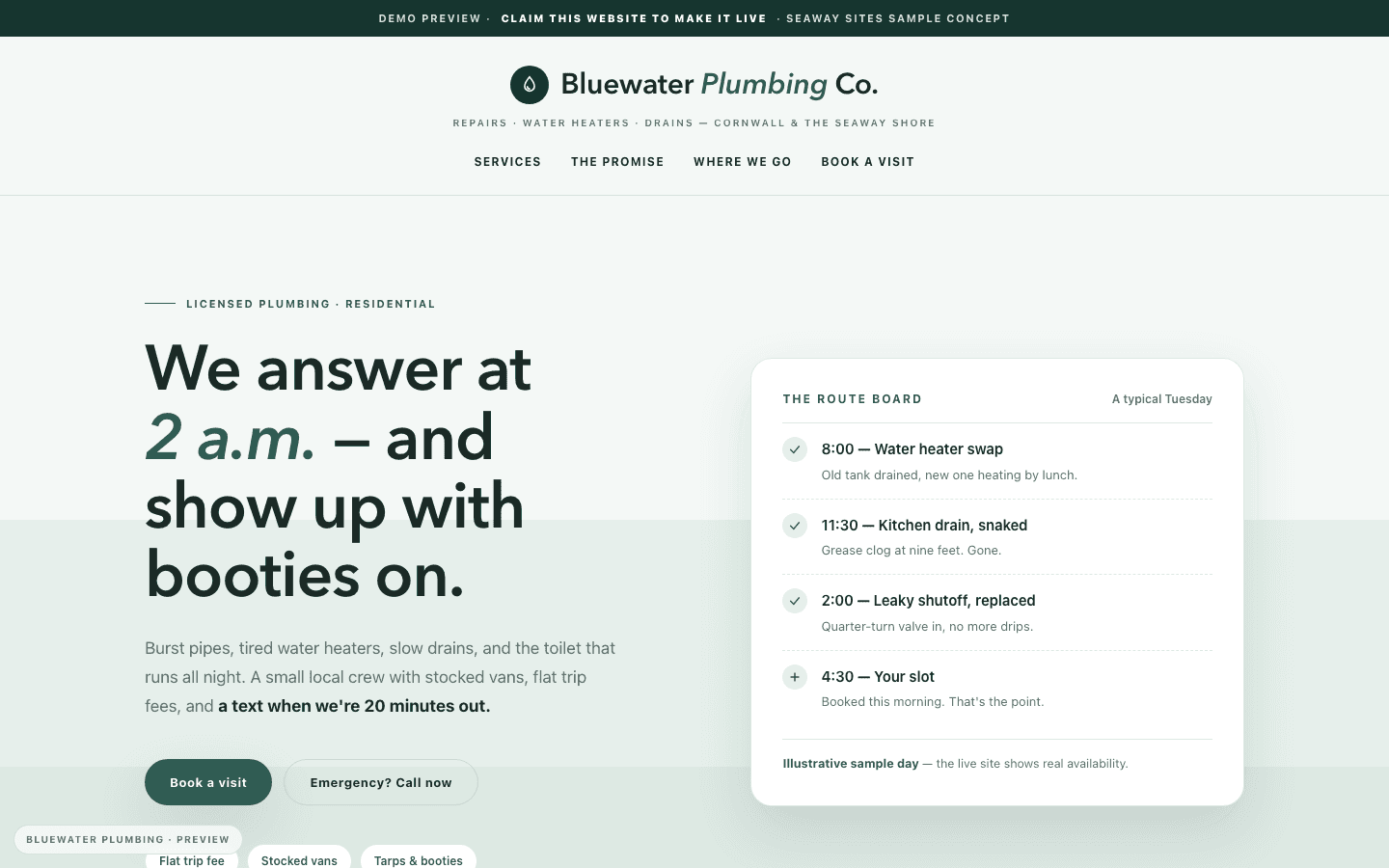 Bluewater Plumbing website concept